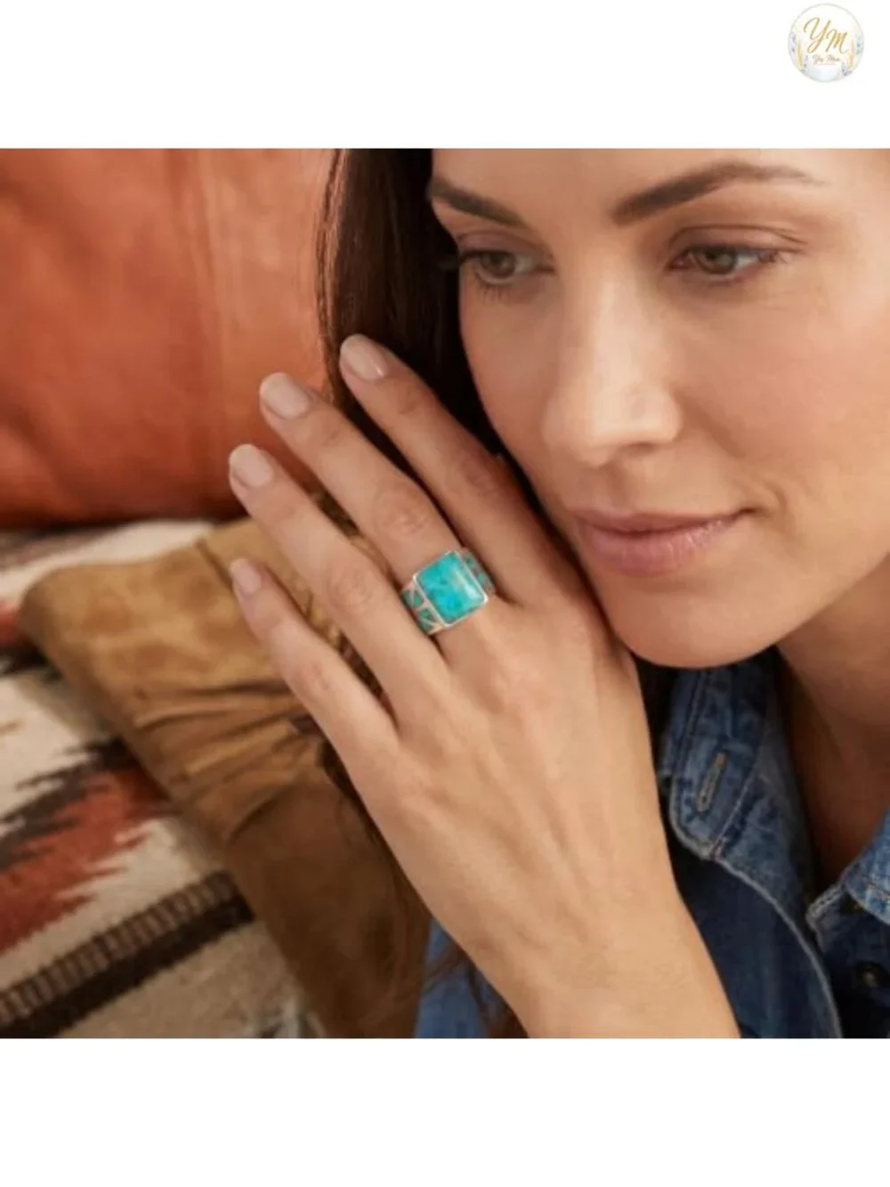 Turquoise Ring Sterling Silver 925 Genuine Turquoise Statement Band